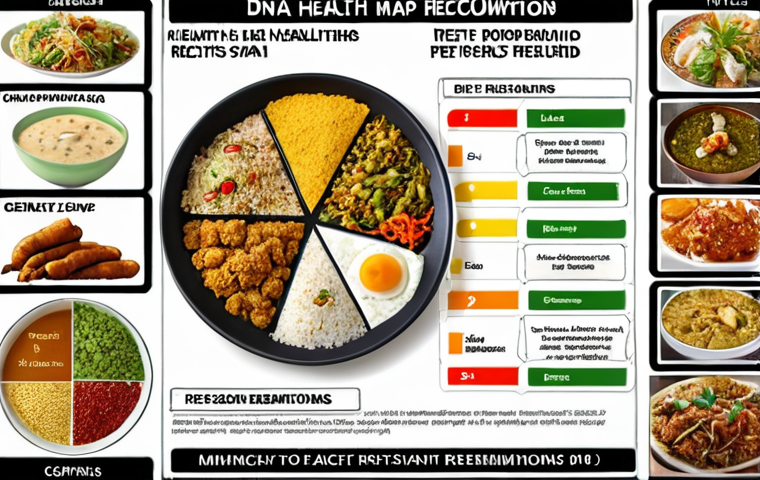 **
"DNA health map, showing personalized diet recommendations based on genetic test results, with a focus on Pakistani cuisine and healthy eating."
**