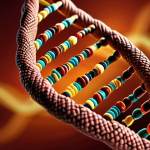 **A DNA helix with Urdu script woven into its structure, symbolizing the story hidden within our genes. Focus on warm, inviting colors.**