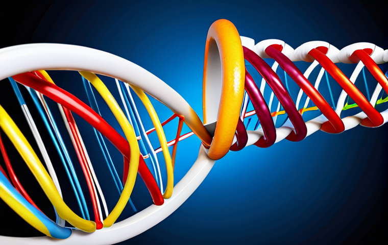 **DNA Strand Unlocking a Healthy Lifestyle**: A visually striking image depicting a double helix DNA strand with sections highlighted, symbolizing genetic testing revealing personalized health insights (diet, exercise). Emphasis on vibrant colors and a sense of discovery.